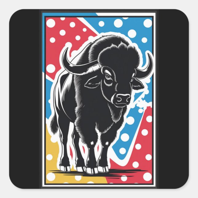 Sticker Carré Bison - Buffalo Pop Art (Devant)