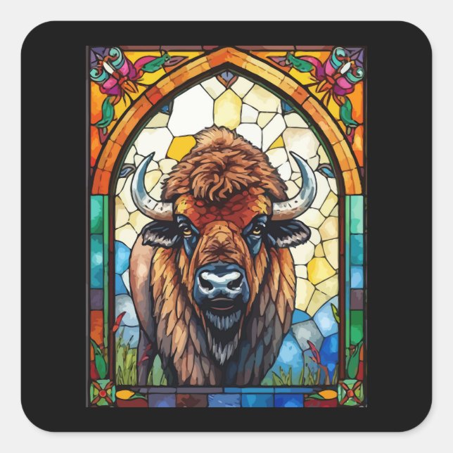 Sticker Carré Bison Buffalo Vitrail Faune Nature Animale (Devant)