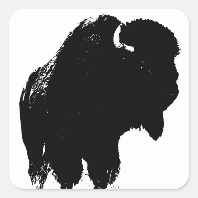 Sticker Carré Bison de bison noir et blanc Pop Art (Devant)