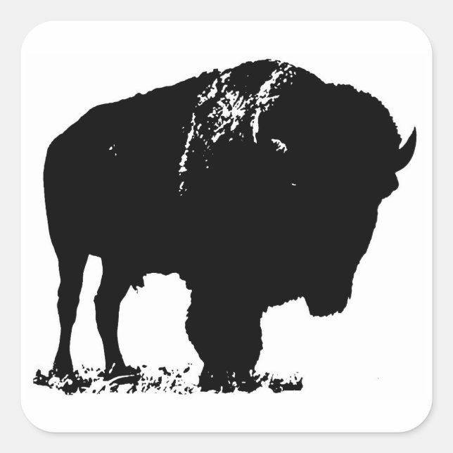Sticker Carré Bison de bison noir et blanc Pop Art (Devant)