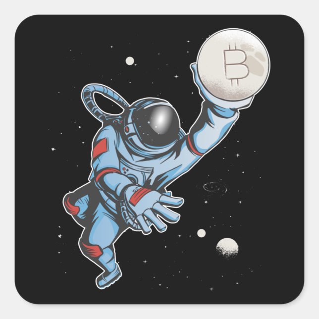 Sticker Carré Bitcoin à l'astronaute de lune (Devant)