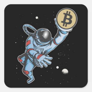 Sticker Carré Bitcoin à l'astronaute de lune