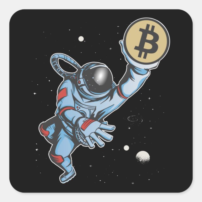 Sticker Carré Bitcoin à l'astronaute de lune (Devant)