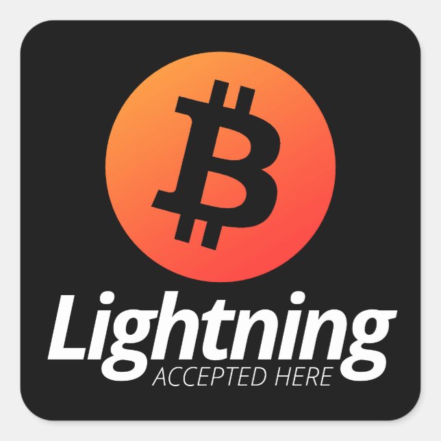 Sticker Carré Bitcoin Lightning Accepté ici (Devant)