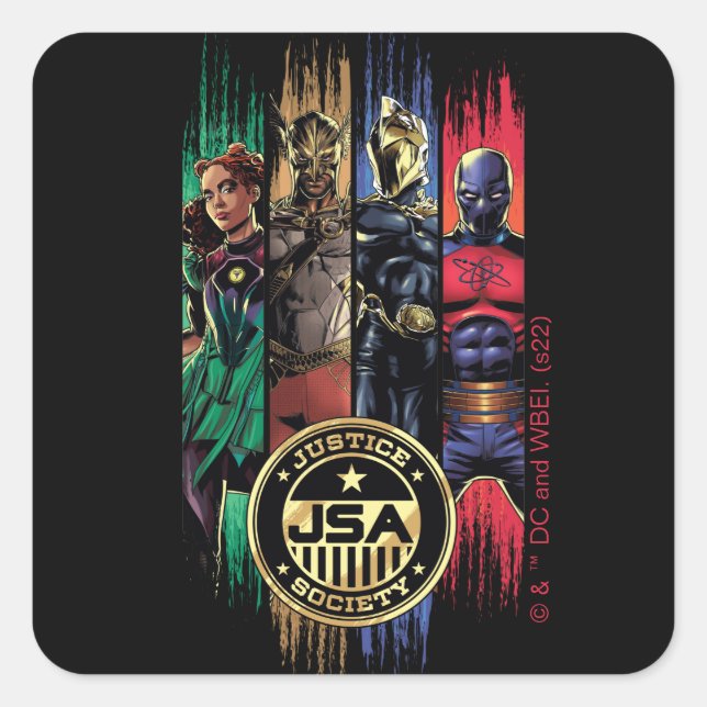 Sticker Carré Black Adam Justice Society Héros en bandes (Devant)