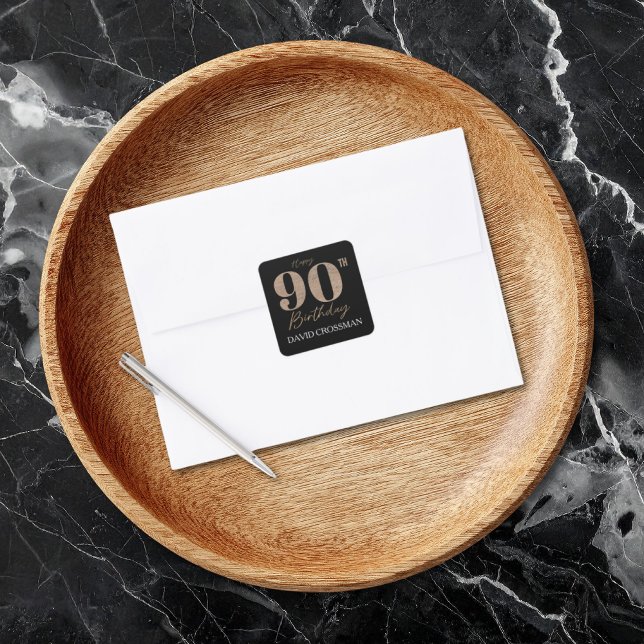 Sticker Carré Black and Gold Glitter Numeral 90th Birthday  (Créateur téléchargé)