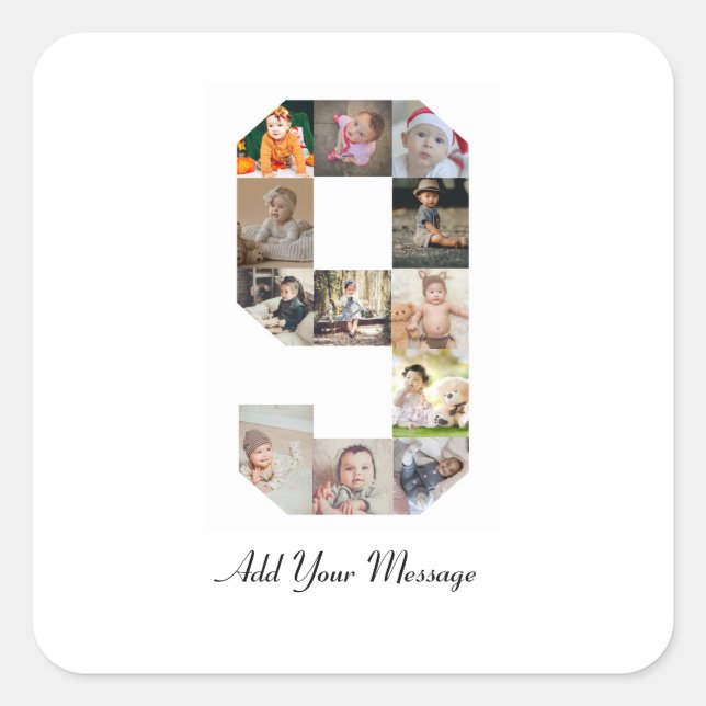 Sticker Carré Black and White Numéro 9 Photo Collage (Devant)