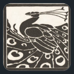 STICKER CARRÉ BLACK AND WHITE PEACOCK<br><div class="desc">Elegant Art Nouveau Peacock in black and white</div>