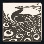 STICKER CARRÉ BLACK AND WHITE PEACOCK<br><div class="desc">Elegant Art Nouveau Peacock in black and white</div>