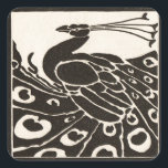 STICKER CARRÉ BLACK AND WHITE PEACOCK<br><div class="desc">Elegant Art Nouveau Peacock in black and white</div>