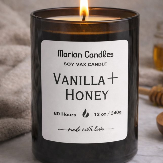 Sticker Carré Black and white Script Personalized Candle Label (Créateur téléchargé)