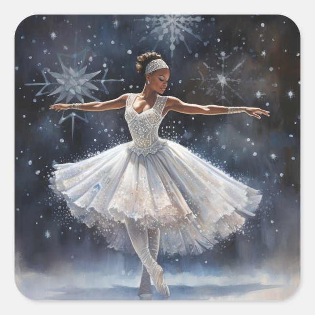 Sticker Carré Black Ballerina : Beauté Ethérée Reine des neiges (Devant)