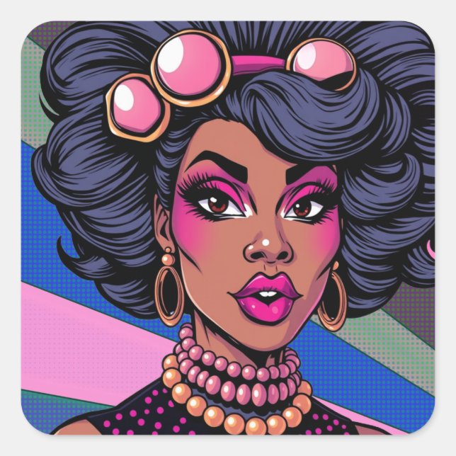 Sticker Carré Black Beauty Drag Queen Pop Art (Devant)
