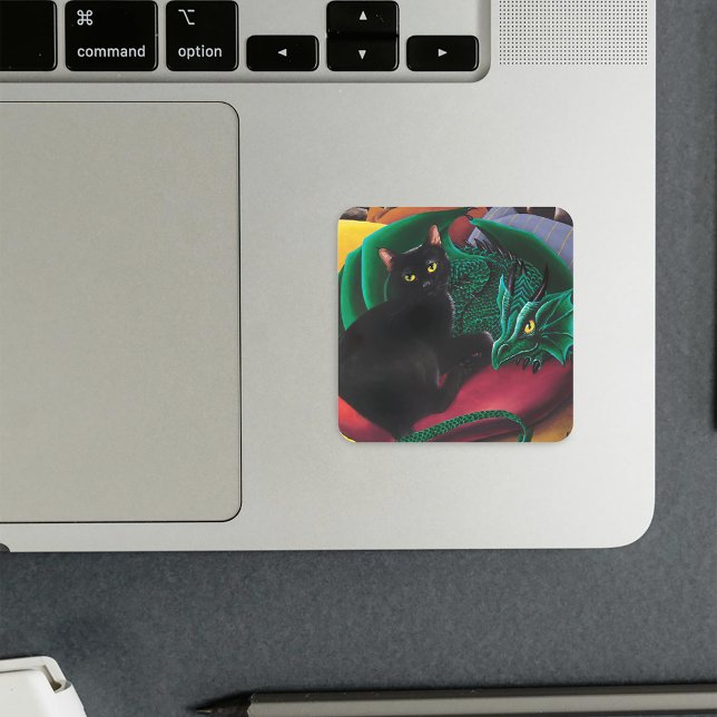 Sticker Carré Black Cat Green Dragon (Créateur téléchargé)
