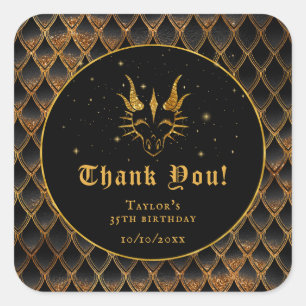 Sticker Carré Black Dragon Scales Or Anniversaire Merci