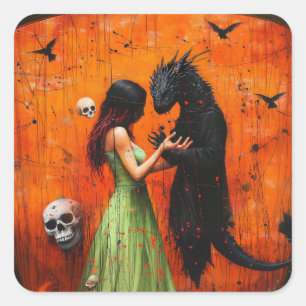 Sticker Carré Black Dragon Shadow Work Witchy Recovery AI Art