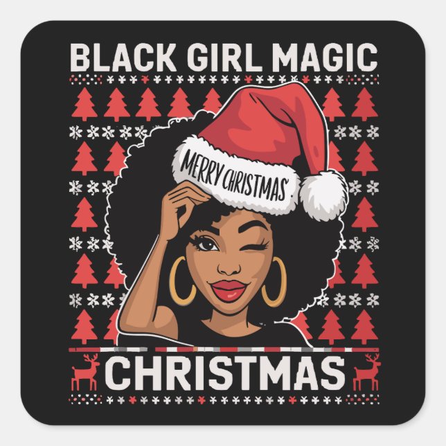 Sticker Carré Black Girl Magic Joyeux Noël Africain Américain (Devant)