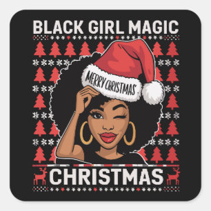 Sticker Carré Black Girl Magic Joyeux Noël Afro-Américain 