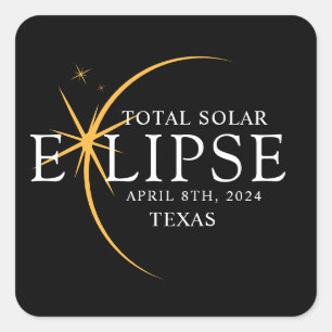 Sticker Carré Black & Gold 2024 Texas Total Solar Eclipse