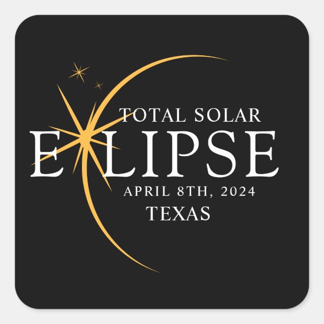 Sticker Carré Black & Gold 2024 Texas Total Solar Eclipse (Devant)