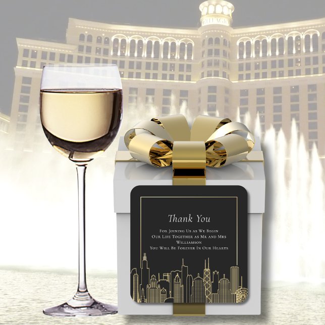 Sticker Carré Black Gold Elegant Las Vegas Skyline Thank You (Créateur téléchargé)