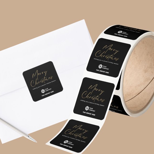 Sticker Carré Black Gold Elegant Noël Custom Logo Entreprise (Créateur téléchargé)