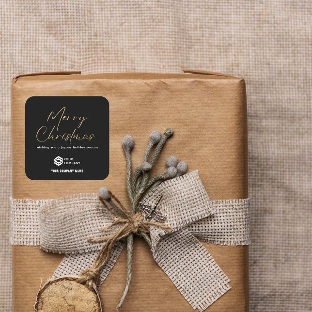 Sticker Carré Black Gold Elegant Noël Custom Logo Entreprise (Créateur téléchargé)