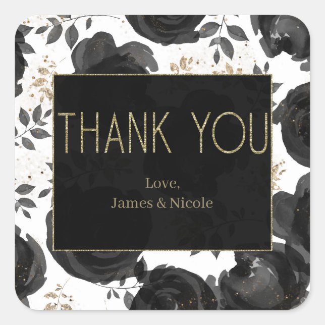 Sticker Carré Black Gold Floral Glam Feuille Mariage (Devant)