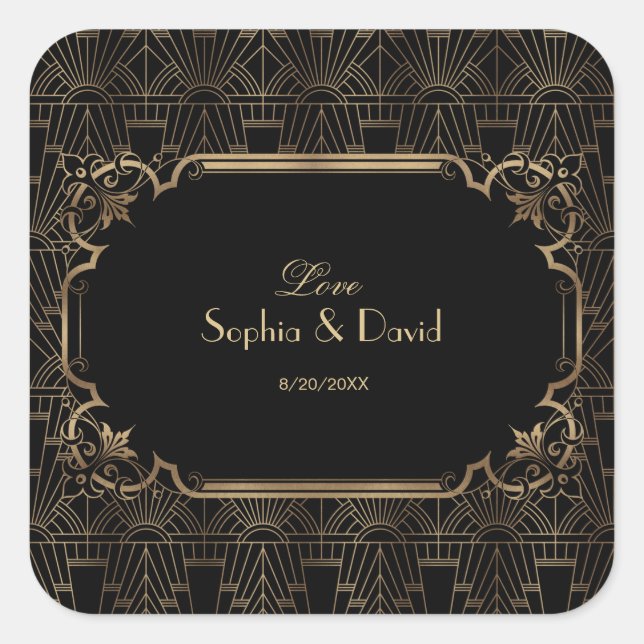 Sticker Carré Black Gold Great Gatsby Art Déco Mariage des année (Devant)