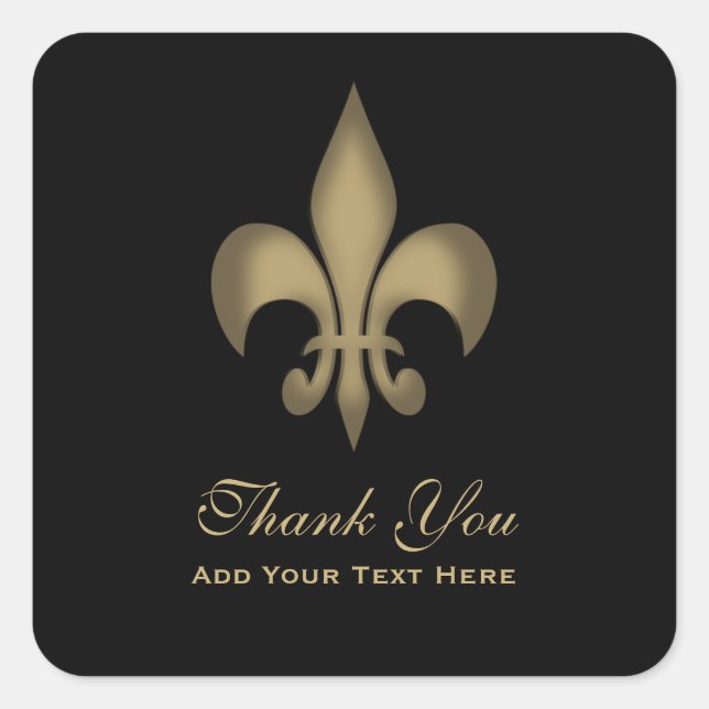 Sticker Carré Black Gold Transparent Fleur de Lis Merci (Devant)