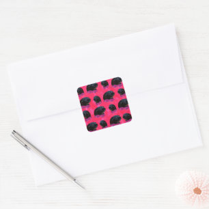 Sticker Carré Black Guinée Pigs On Pretty Pink Rose