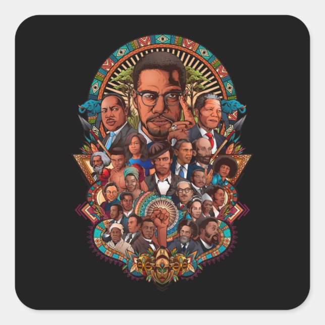 Sticker Carré Black History Leaders Collage Inspirational Africa (Devant)