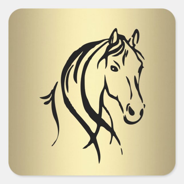 Sticker Carré Black Horse Head Gold (Devant)