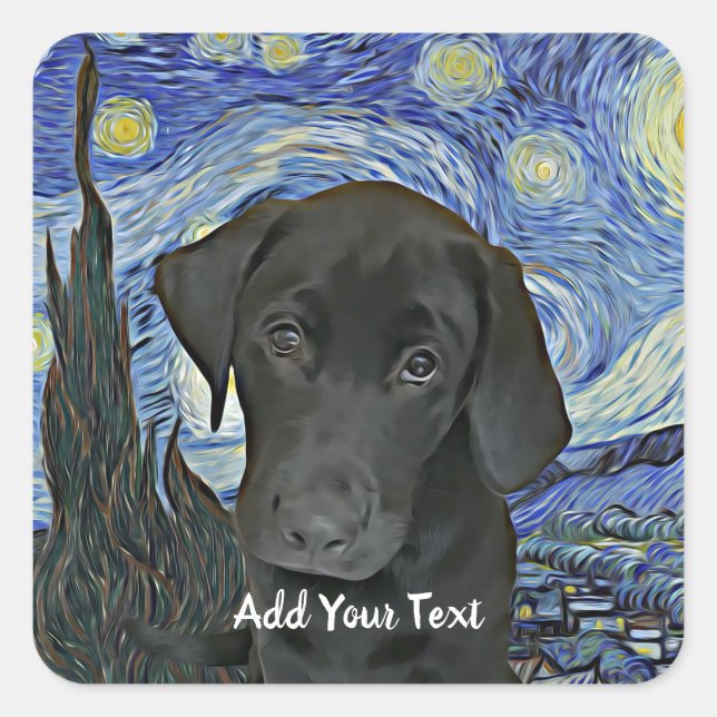 Sticker Carré Black Lab Puppy Starry Nuit personnalisée (Devant)