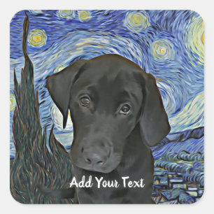 Sticker Carré Black Lab Puppy Starry Nuit personnalisée
