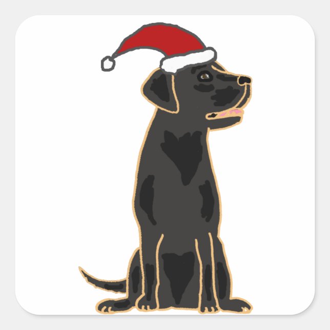 Sticker Carré Black Labrador Retriever à Santa Hat (Devant)