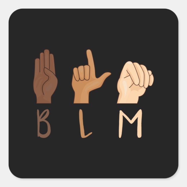 Sticker Carré Black Lives Matt ASL Langue des signes BLM (Devant)