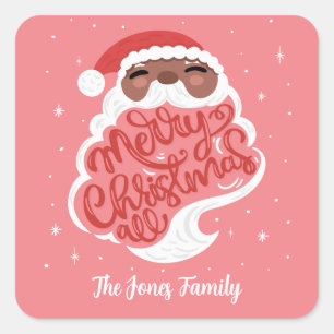 Sticker Carré Black Père Noël, Joyeux Noël Tout, Nom de famille