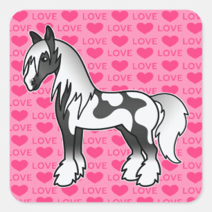 Sticker Carré Black Piebald Dessin Gitan Vanner Shire Amour