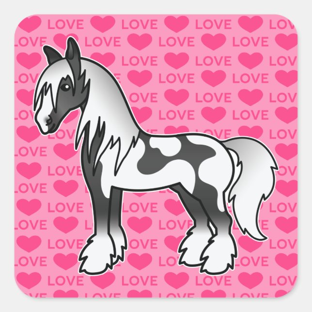Sticker Carré Black Piebald Dessin Gitan Vanner Shire Amour (Devant)