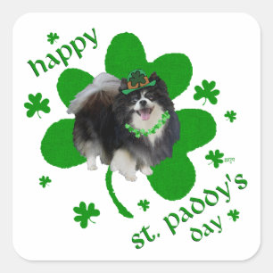 Sticker Carré Black Pomeranian St Patrick