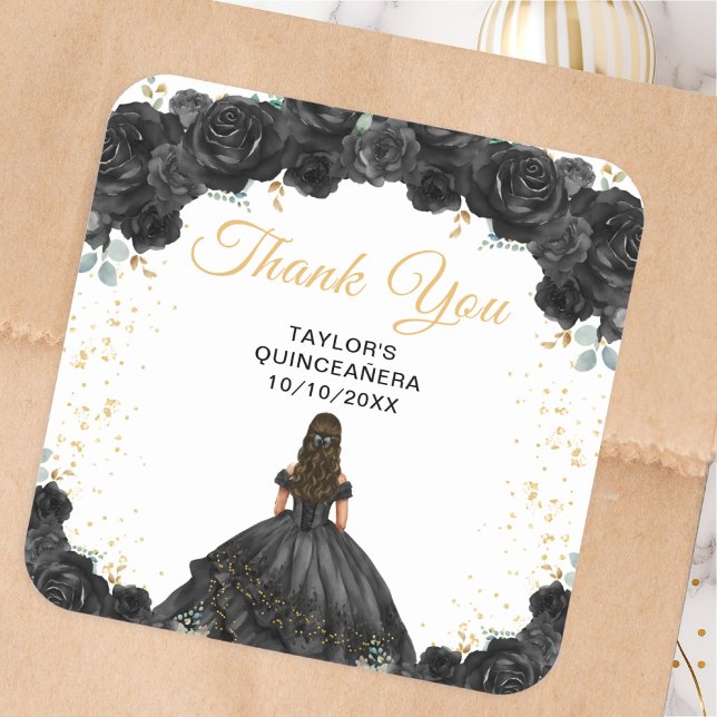 Sticker Carré Black Princess Quinceañera Thank You (Créateur téléchargé)