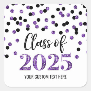 Sticker Carré Black Purple Confetti Graduation 2025