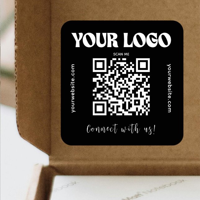 Sticker Carré Black QR Code Business Logo Modern Connect (Créateur téléchargé)