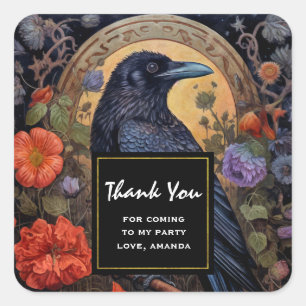 Sticker Carré Black Raven Dark Gothic Party Merci