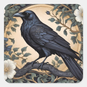 Sticker Carré Black Raven William Morris inspiré
