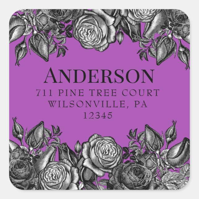 Sticker Carré Black Rose Electric Purple Seal Adresse de retour (Devant)