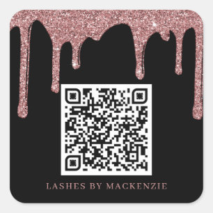 Sticker Carré Black Rose Gold Glitter Drives QR Code Business