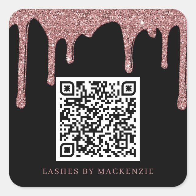 Sticker Carré Black Rose Gold Glitter Drives QR Code Business (Devant)