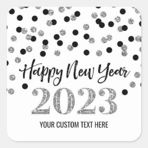 Sticker Carré Black Silver Happy New Year 2023